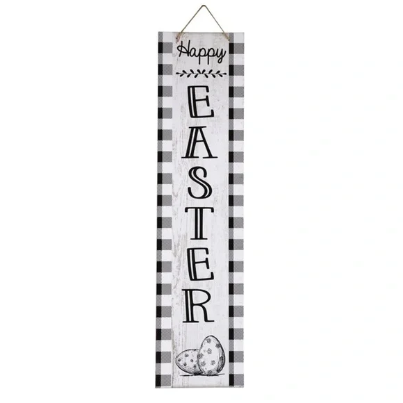 2/$20 NWT Beautiful Black & White Gingham Vertical Happy Easter Decoration Sign - Picture 4 of 12